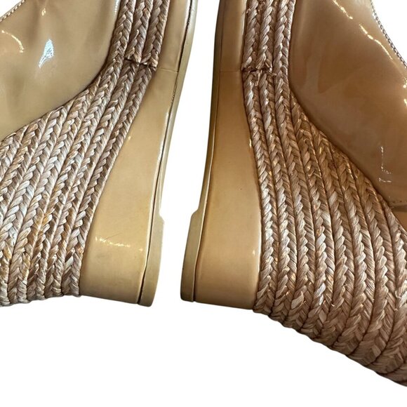 Stuart Weitzman Patent Leather Espadrille Wedge Sandals Heels Size 7 Women's - Picture 11 of 14